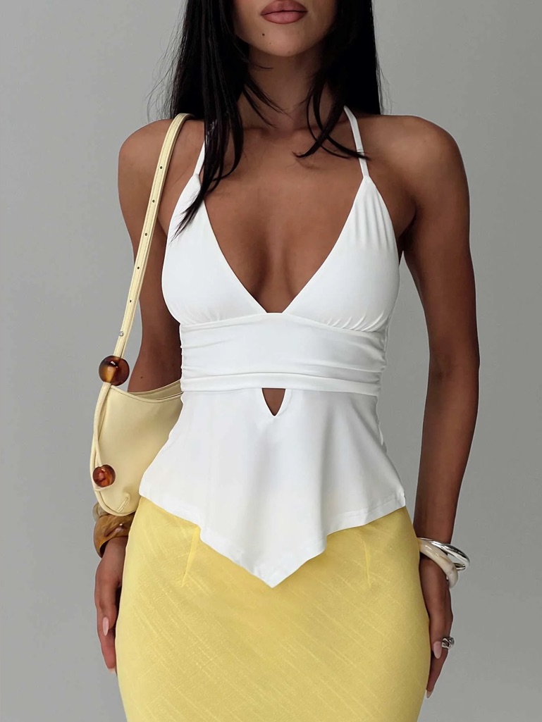 Princess Polly White Halter Peplum Top